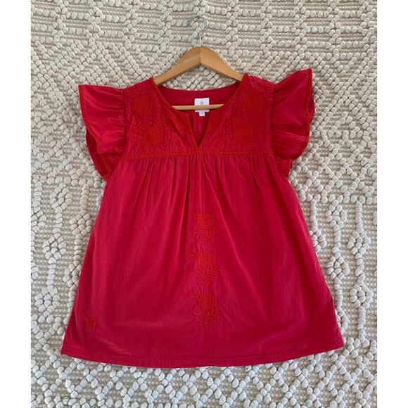 J. Marie Tops - J.Marie Red Embroidered Flutter Sleeve Top Size XS